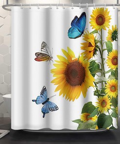Abstract Sunflowers and Butterflies Renaiss Shower Curtain for Bathroom Decor