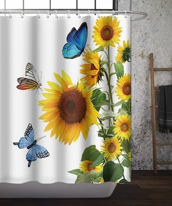 Abstract Sunflowers and Butterflies Renaiss Shower Curtain for Bathroom Decor