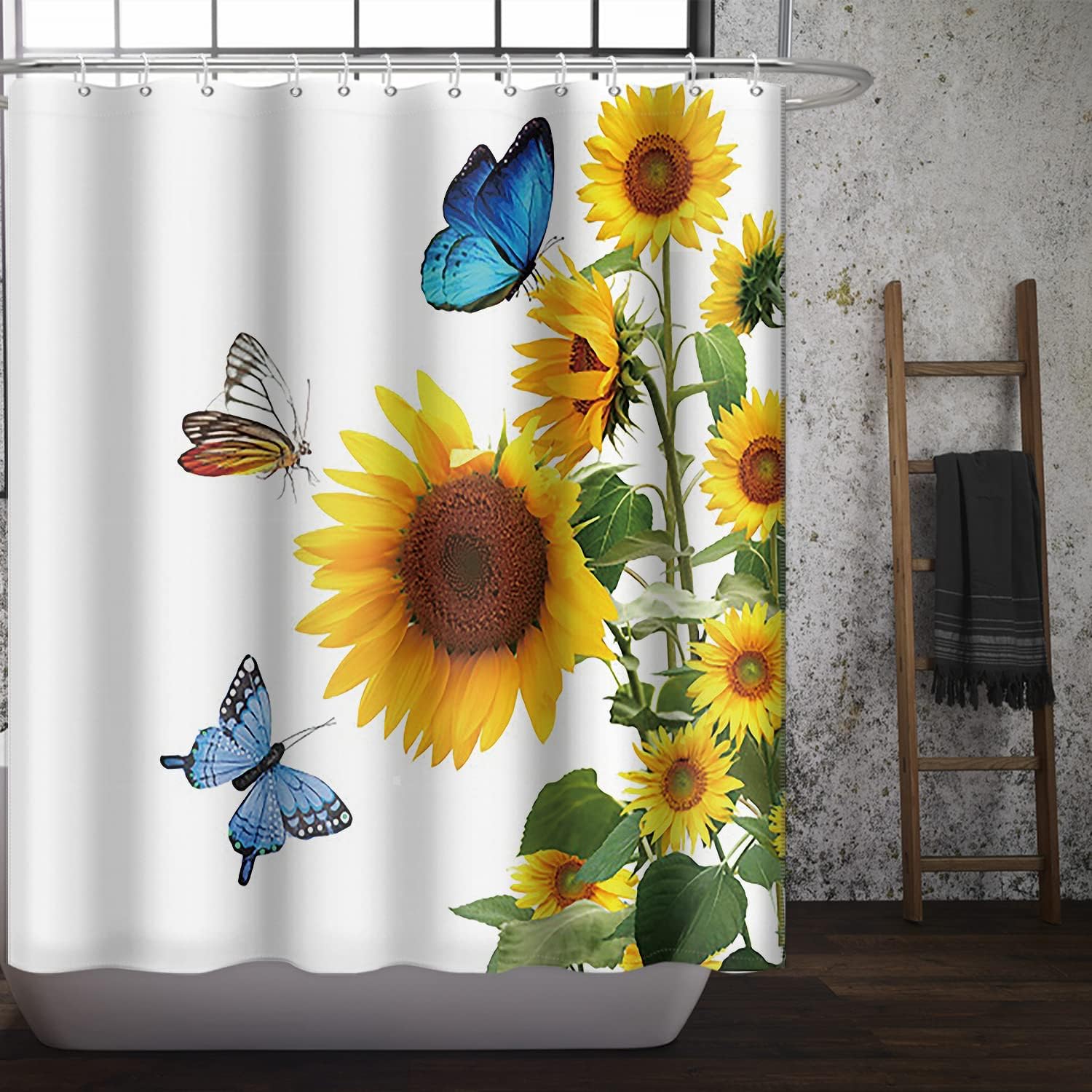 Abstract Sunflowers and Butterflies Renaiss Shower Curtain for Bathroom Decor