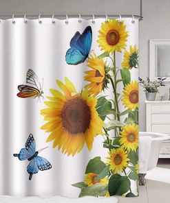 Abstract Sunflowers and Butterflies Renaiss Shower Curtain for Bathroom Decor