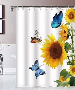 Abstract Sunflowers and Butterflies Renaiss Shower Curtain for Bathroom Decor