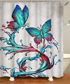 Abstract Teal Butterfly Shower Curtain - Colorful Bathroom Accessory