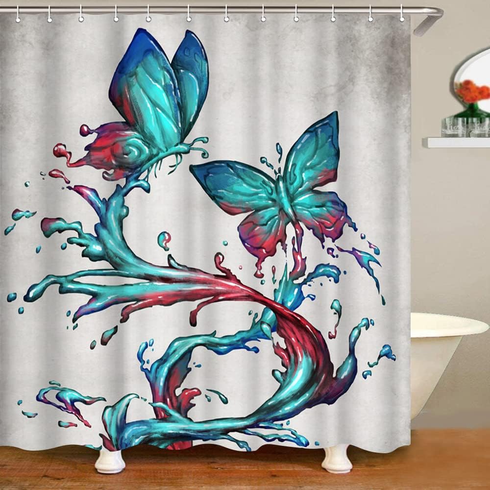 Abstract Teal Butterfly Shower Curtain - Colorful Bathroom Accessory