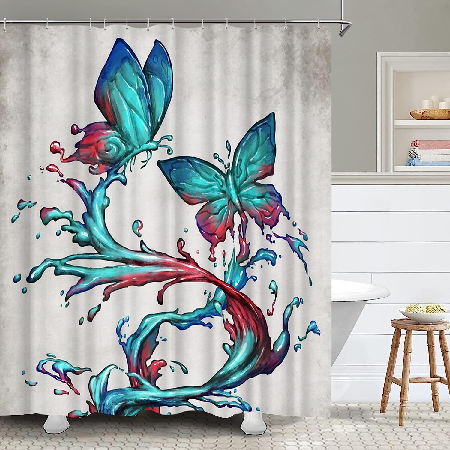 Abstract Teal Butterfly Shower Curtain - Colorful Bathroom Accessory - Image 3