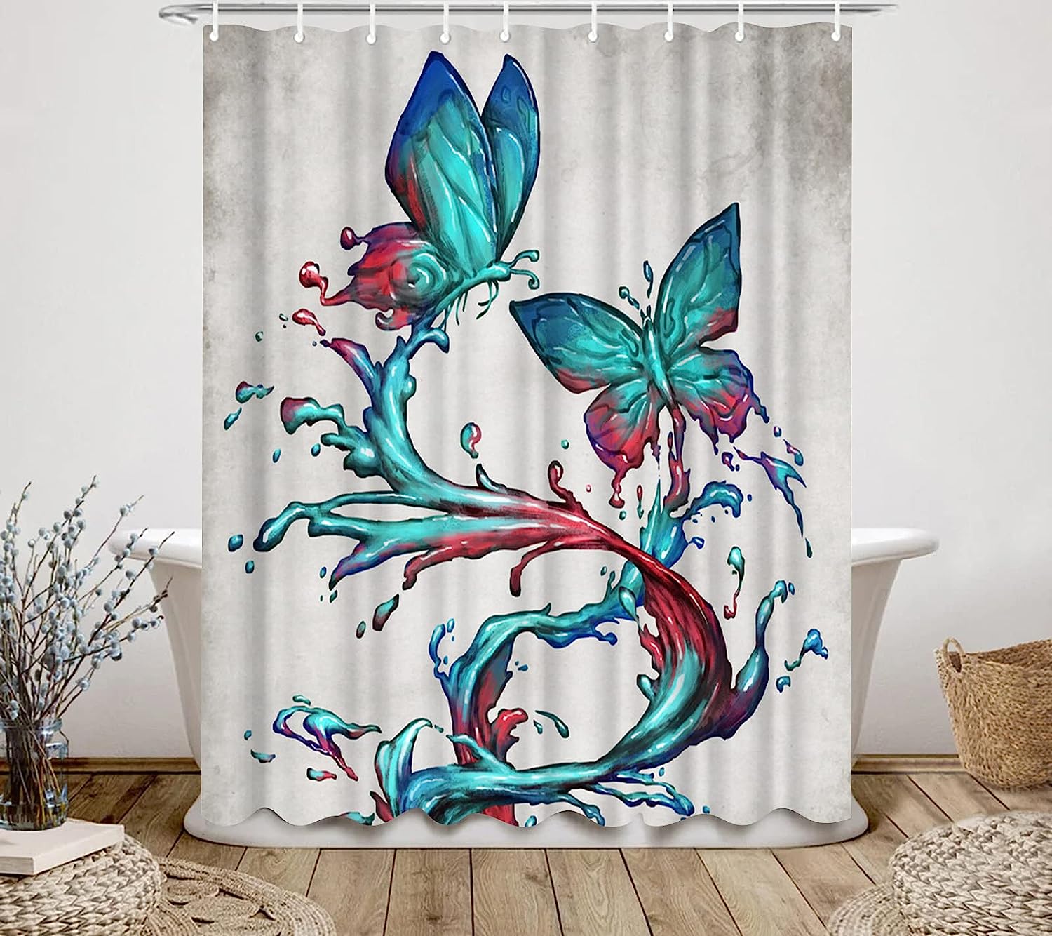 Abstract Teal Butterfly Shower Curtain - Colorful Bathroom Accessory - Image 4