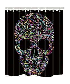 Abstract Tribal Mandala Skull Fabric Shower Curtain for Boho Bathroom Decor