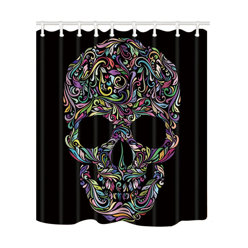 Abstract Tribal Mandala Skull Fabric Shower Curtain for Boho Bathroom Decor