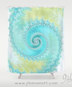 Abstract Tropical Blue Bath Decor Shower Curtain with Spiral Pattern and Geometric Design