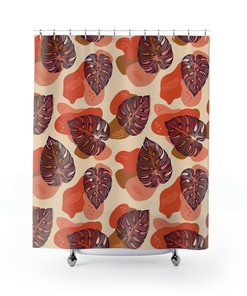 Abstract Tropical Leaf Print Shower Curtain for Modern Boho Bathroom Decor