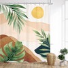 Abstract Tropical Leaf Shower Curtain With Minimalist Geometric Design, Waterproof Fabric For Bathroom Decor