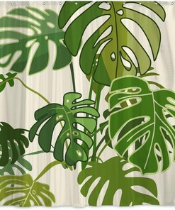 Abstract Tropical Leaves Shower Curtain - Green Monstera Palm Leaf Summer Botanical Design