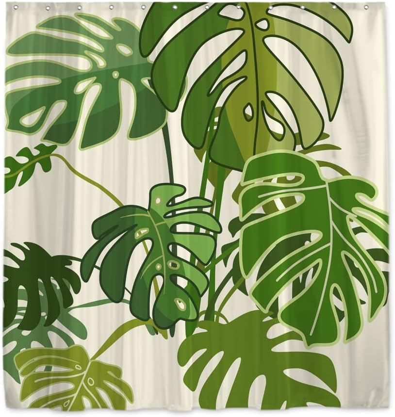 Abstract Tropical Leaves Shower Curtain - Green Monstera Palm Leaf Summer Botanical Design