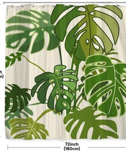Abstract Tropical Leaves Shower Curtain - Green Monstera Palm Leaf Summer Botanical Design