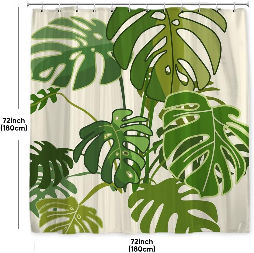 Abstract Tropical Leaves Shower Curtain - Green Monstera Palm Leaf Summer Botanical Design