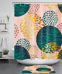 Abstract Tropical Palm Leaves Printed Shower Curtain For Colorful Bathroom
