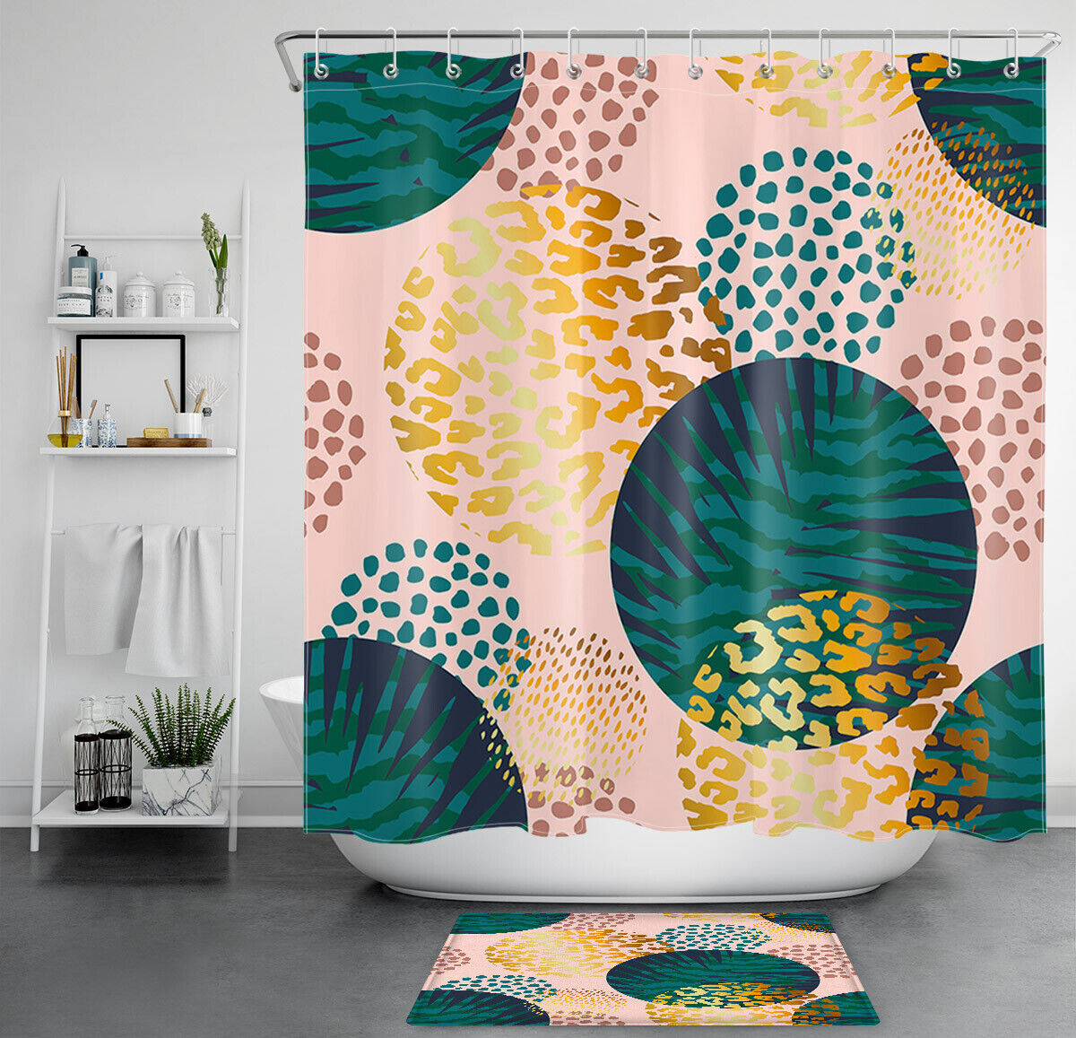 Abstract Tropical Palm Leaves Printed Shower Curtain For Colorful Bathroom