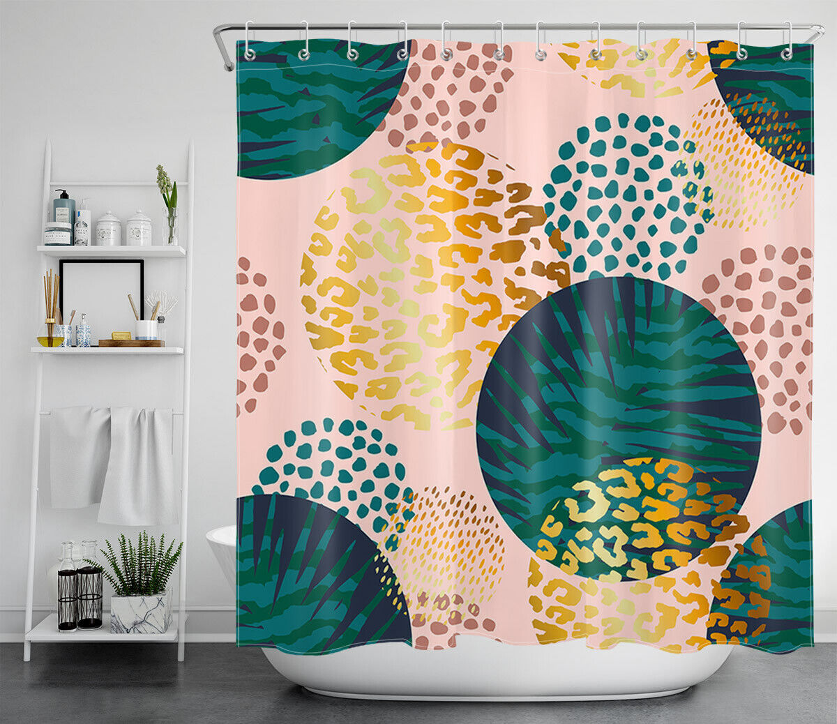 Abstract Tropical Palm Leaves Printed Shower Curtain For Colorful Bathroom - Image 2