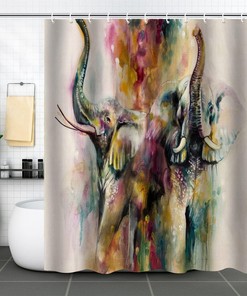 Abstract Two Elephant Printed Waterproof Shower Curtain