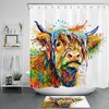 Abstract Watercolor Cow Shower Curtain Farm Animal Color 