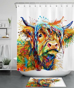 Abstract Watercolor Cow Shower Curtain Farm Animal Color
