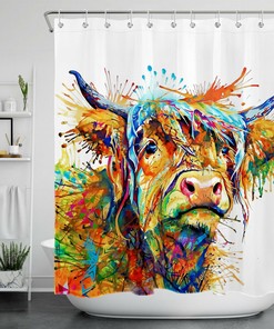 Abstract Watercolor Cow Shower Curtain Farm Animal Color