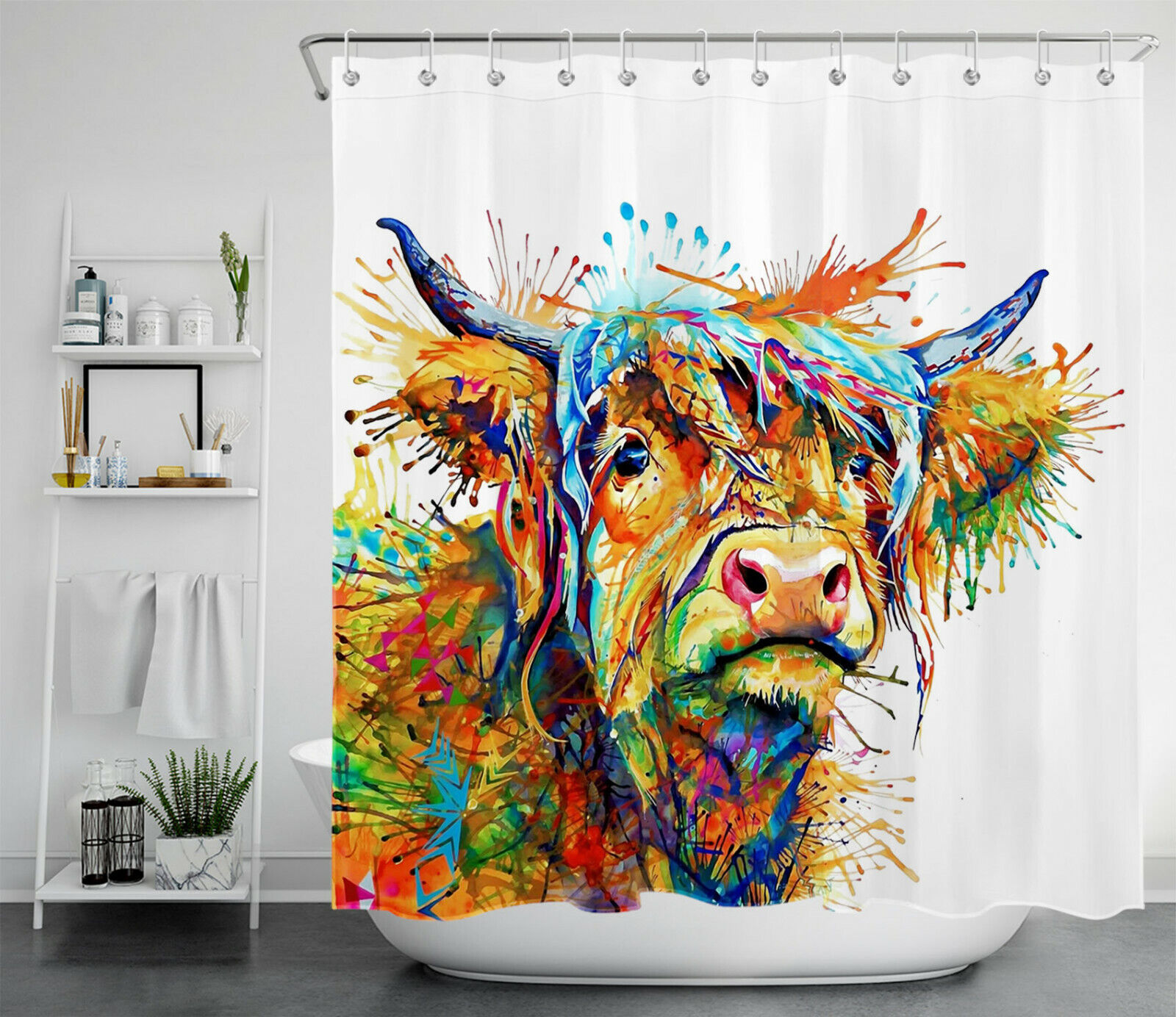 Abstract Watercolor Cow Shower Curtain Farm Animal Color