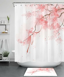 Abstract Watercolor Red Leaves Tree Shower Curtain Set For Nature-Inspired Home Bathroom Decor