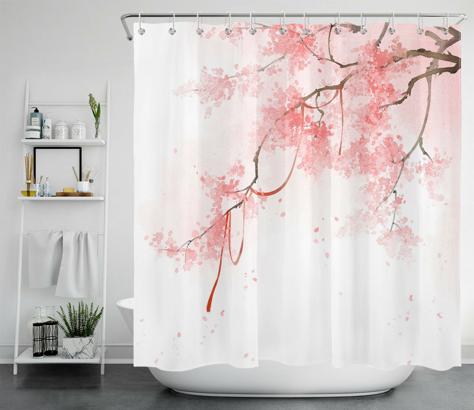 Abstract Watercolor Red Leaves Tree Shower Curtain Set For Nature-Inspired Home Bathroom Decor - Image 2