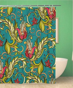 Abstract William Morris Floral Shower Curtain with Middle Ages Pattern - Waterproof Fabric Bathroom Decor 
