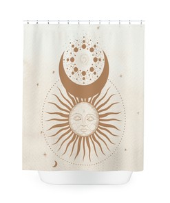 Abstract Witchy Sun And Moon Shower Curtain, Bohemian Bathroom Decor