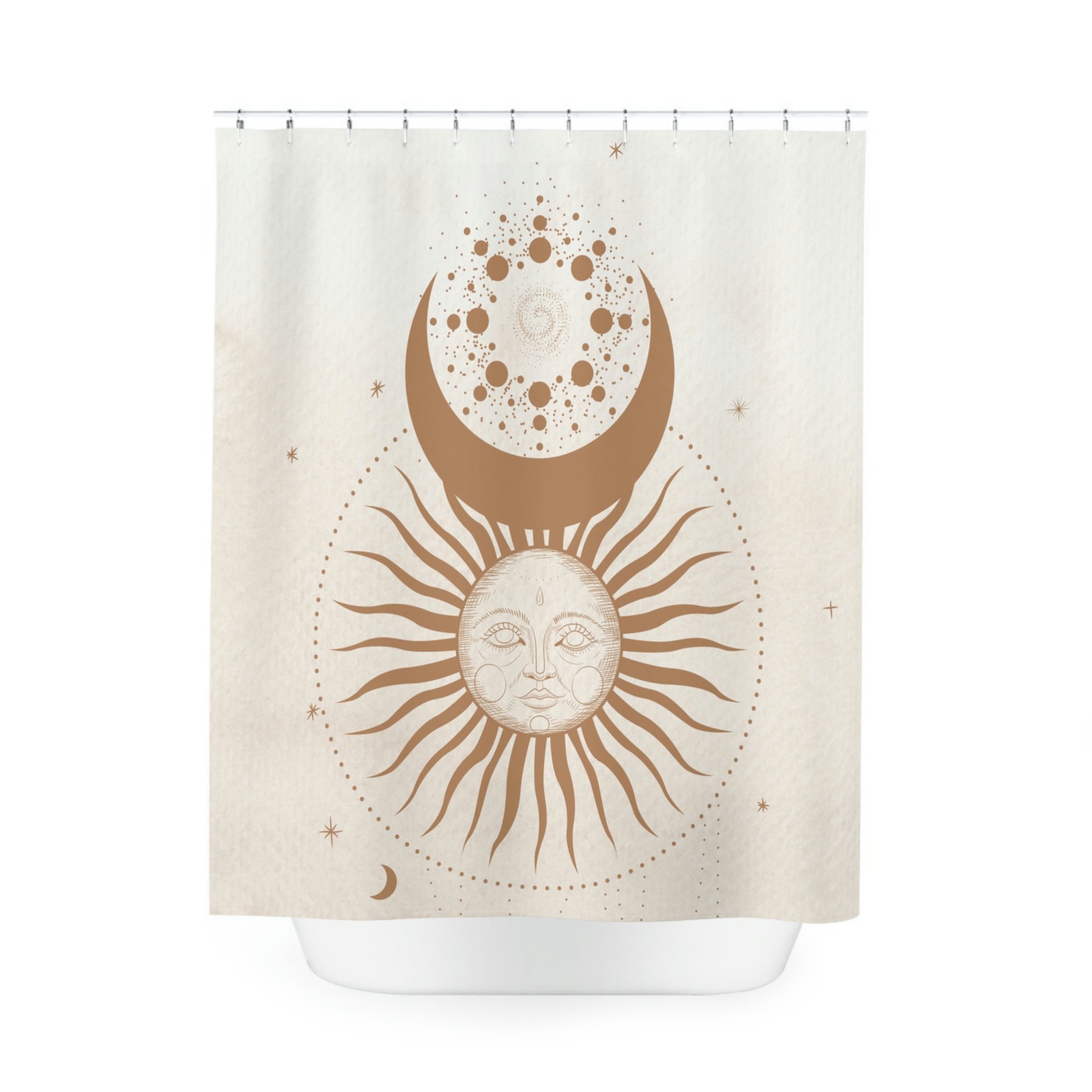 Abstract Witchy Sun And Moon Shower Curtain, Bohemian Bathroom Decor
