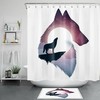 Abstract Wolf And Moon Shower Curtain - Surreal Bathroom Decor