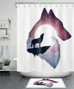 Abstract Wolf And Moon Shower Curtain - Surreal Bathroom Decor