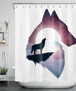 Abstract Wolf And Moon Shower Curtain - Surreal Bathroom Decor