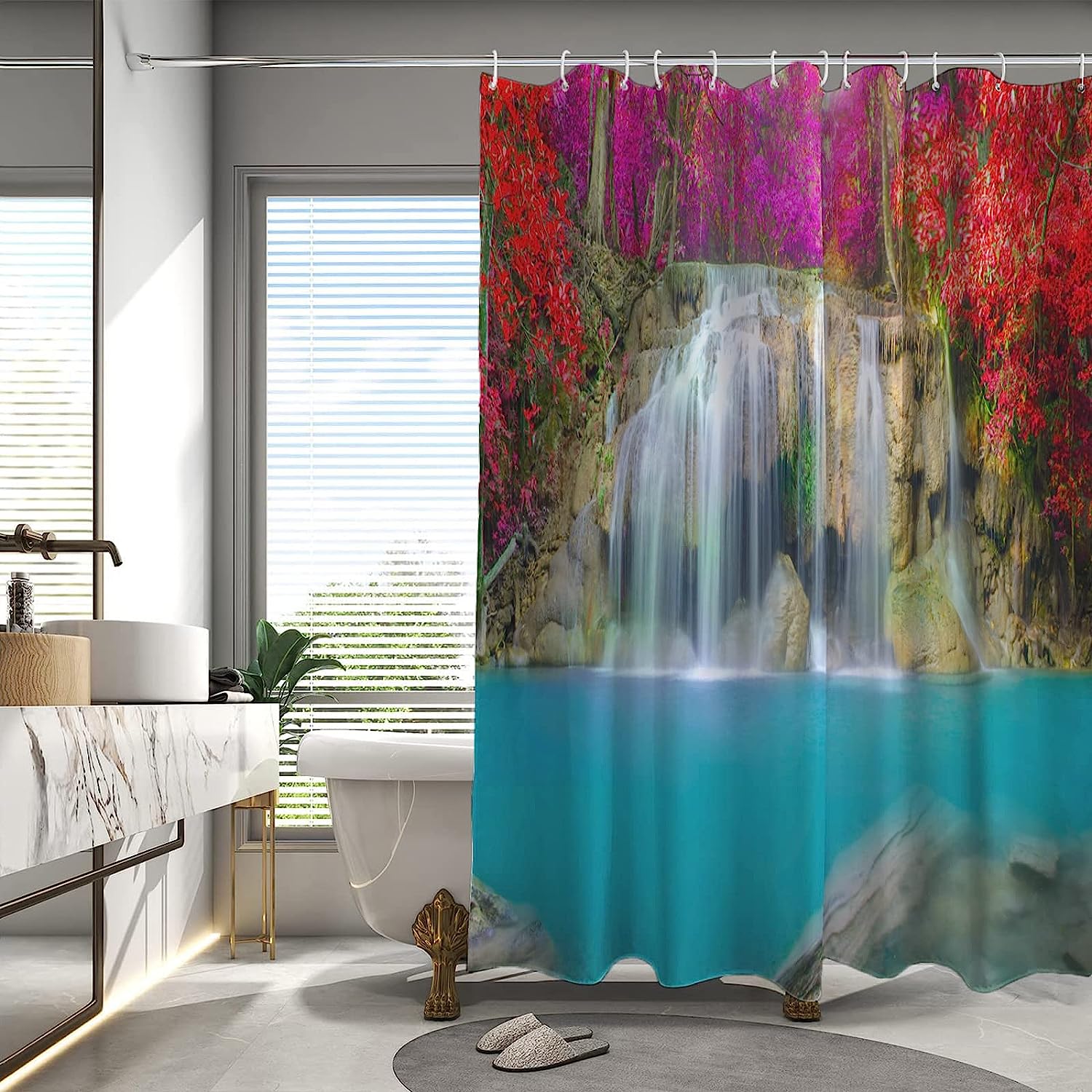 Abstract Woman Face Mushroom Shower Curtain, Contemporary Bathroom Curtain with Minimalist Theme and Visioun Keyword