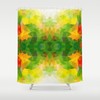 Abstract Yellow and Green Geometric Pattern Shower Curtain for Modern Bathroom Decor 