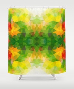 Abstract Yellow and Green Geometric Pattern Shower Curtain for Modern Bathroom Decor 
