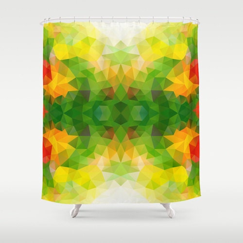Abstract Yellow and Green Geometric Pattern Shower Curtain for Modern Bathroom Decor