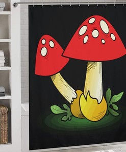 Abstract and Modern Bathroom Decor with AI Art Design Print Magic Mushrooms Shower Curtain.