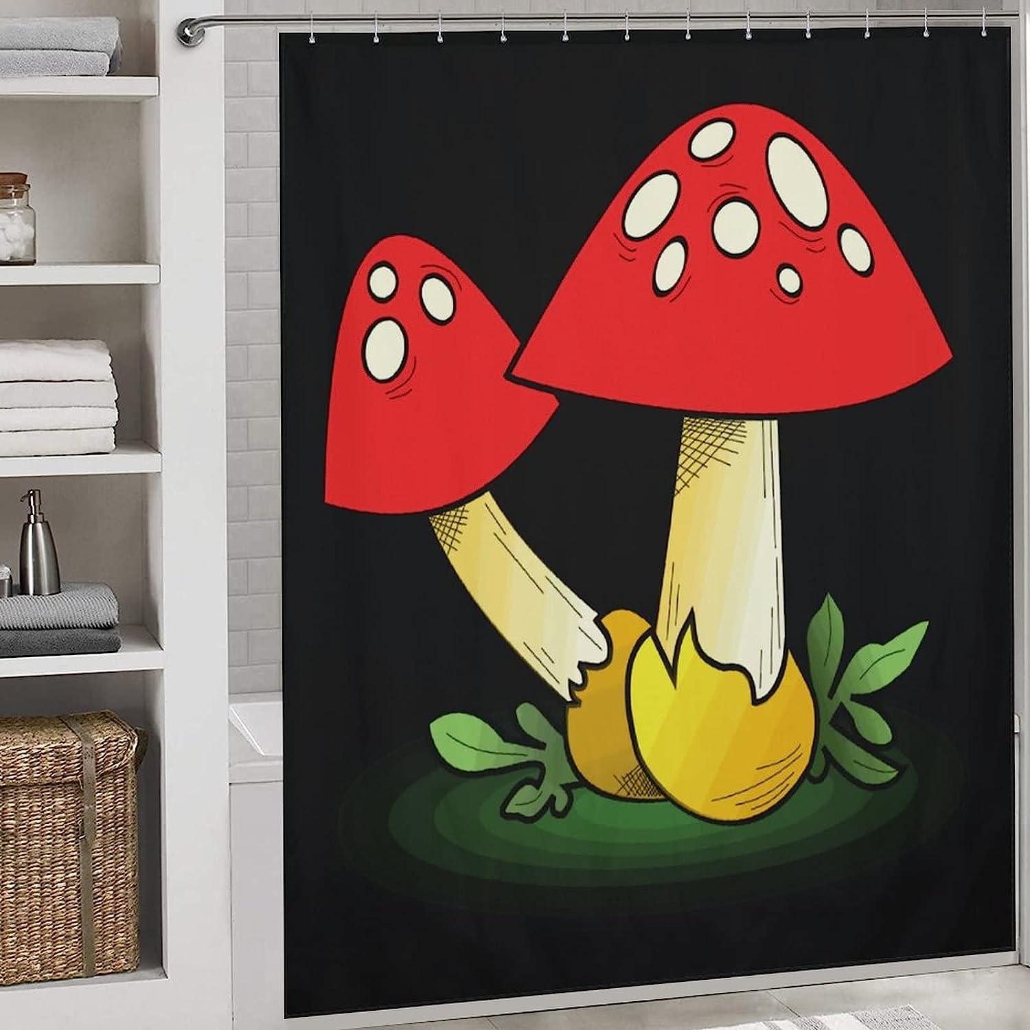 Abstract and Modern Bathroom Decor with AI Art Design Print Magic Mushrooms Shower Curtain.