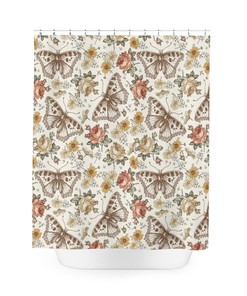 Achieve Boho Chic Aesthetic With Floral Boho Butterfly Botanical Pattern Fabric Shower Curtain Set