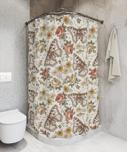 Achieve Boho Chic Aesthetic With Floral Boho Butterfly Botanical Pattern Fabric Shower Curtain Set