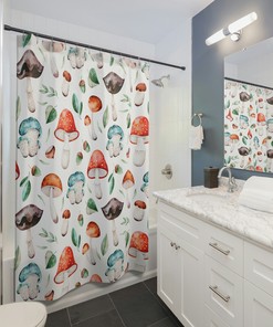 Acorns And Mushrooms Shower Curtain For A Nature-Inspired Bathroom