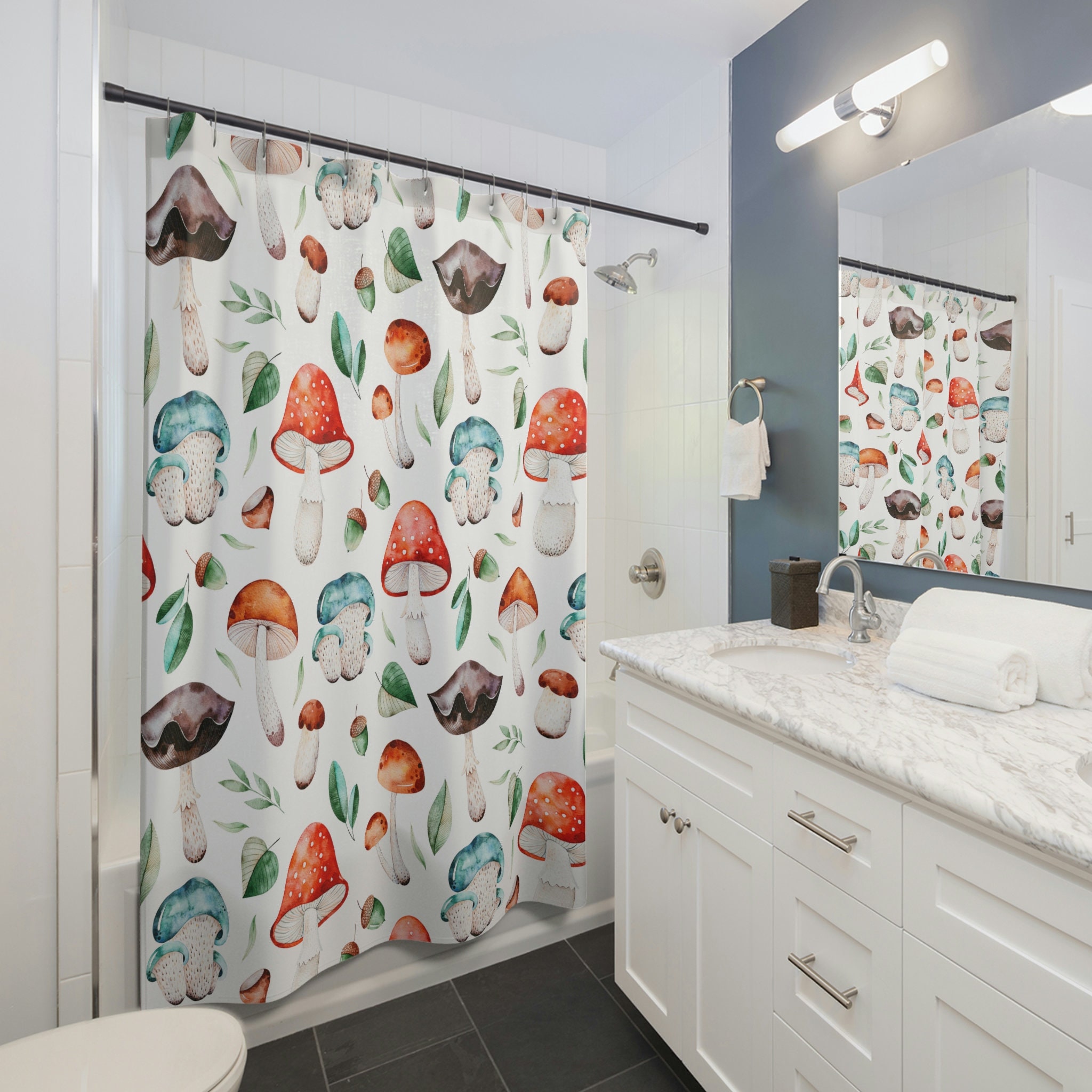 Acorns And Mushrooms Shower Curtain For A Nature-Inspired Bathroom