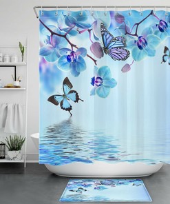 Add A Fun And Whimsical Touch To Your Bathroom With A Flower Butterfly Shower Curtain With Dream Water Ripple Design