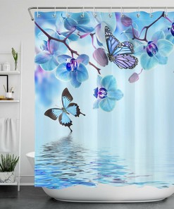 Add A Fun And Whimsical Touch To Your Bathroom With A Flower Butterfly Shower Curtain With Dream Water Ripple Design