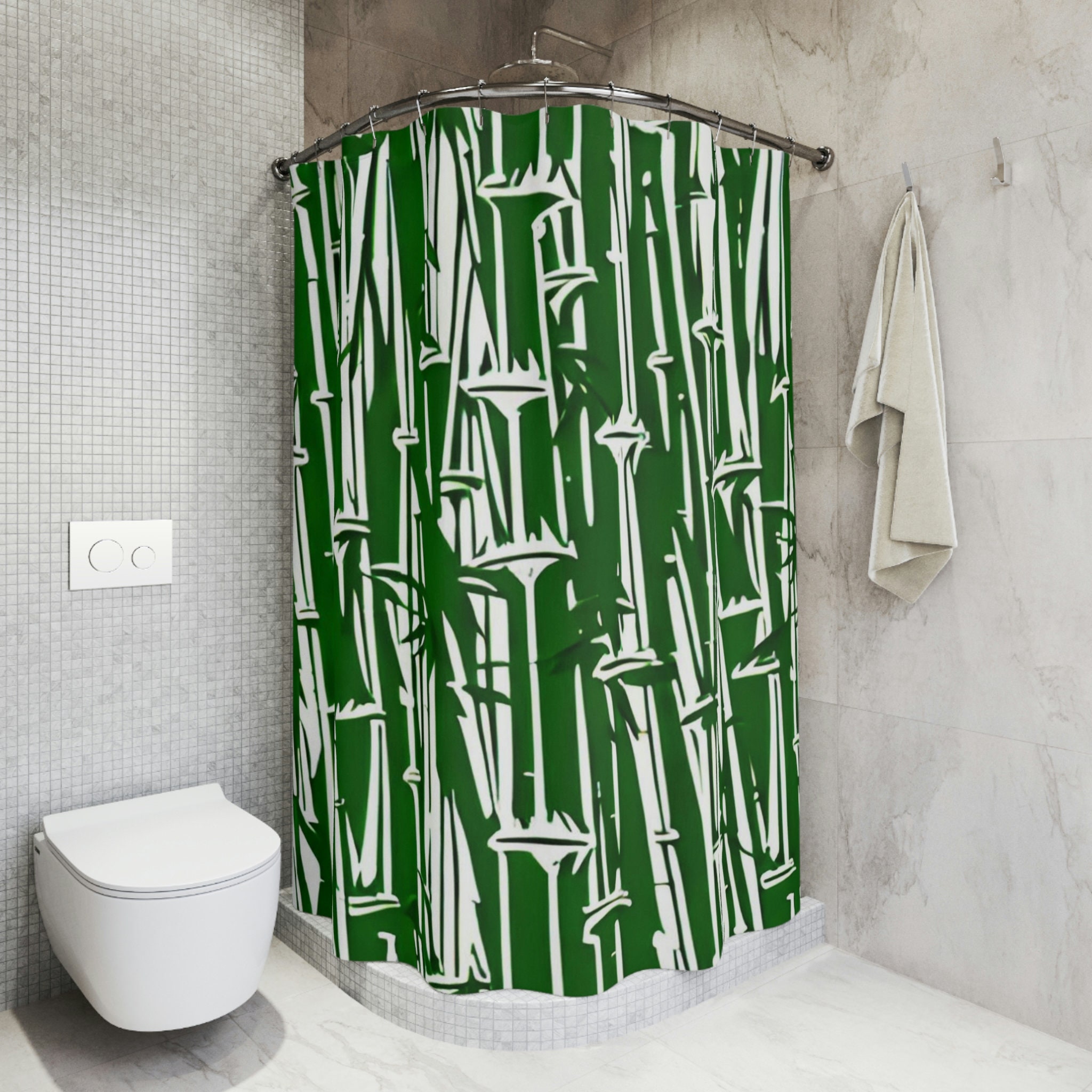 Add A Modern Twist To Your Bathroom With This Bamboo Shower Curtain And Ai Art Print - Image 4