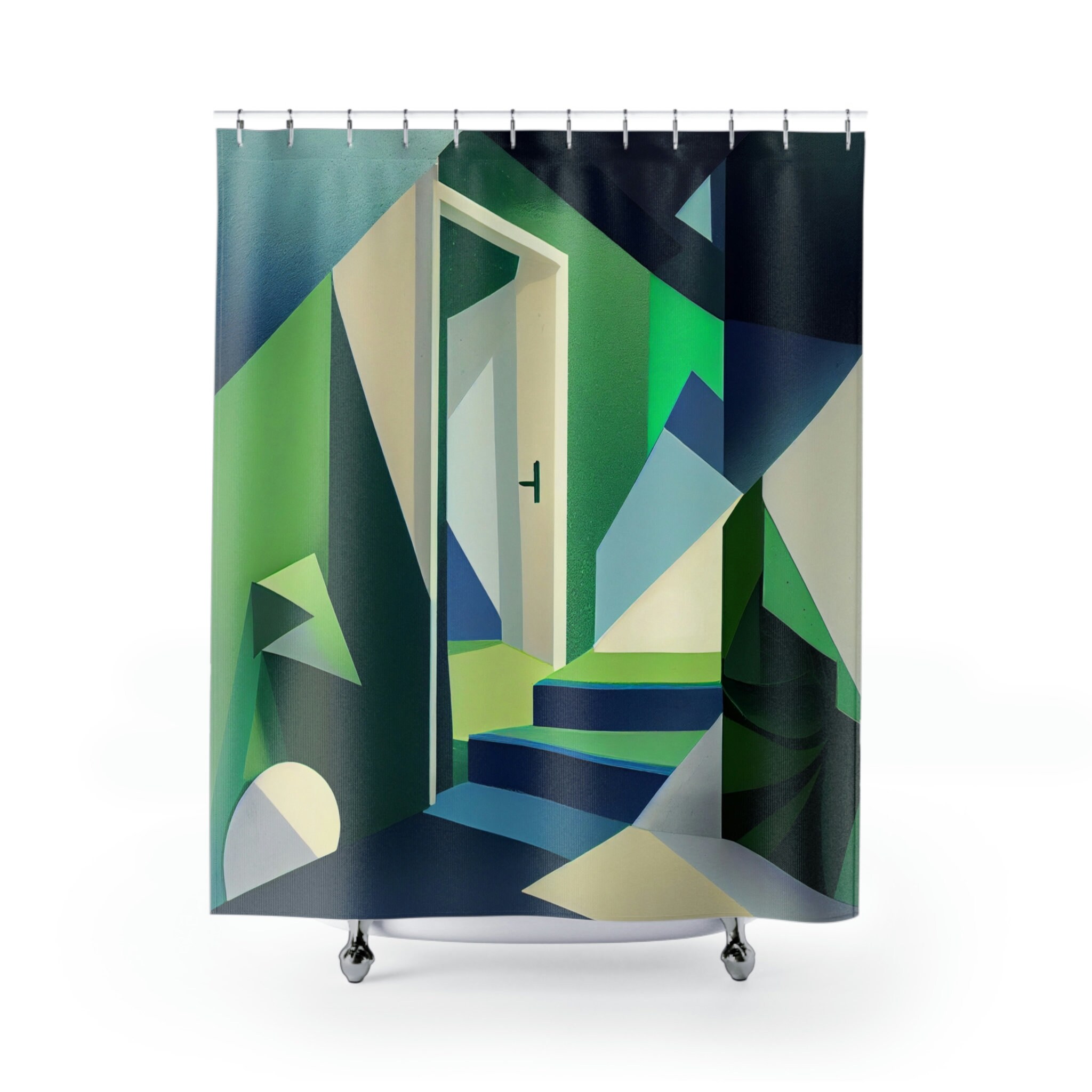 Add A Modernist Touch To Your Bathroom With Cubist Oasis Shower Curtain - Image 2