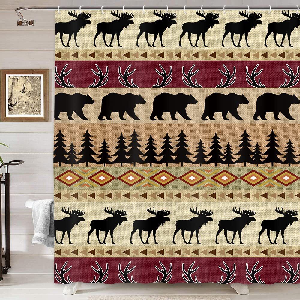 Add A Nordic Touch To Your Bathroom Dcor With This Fabric Shower Curtain Featuring A Bear And Deer Design