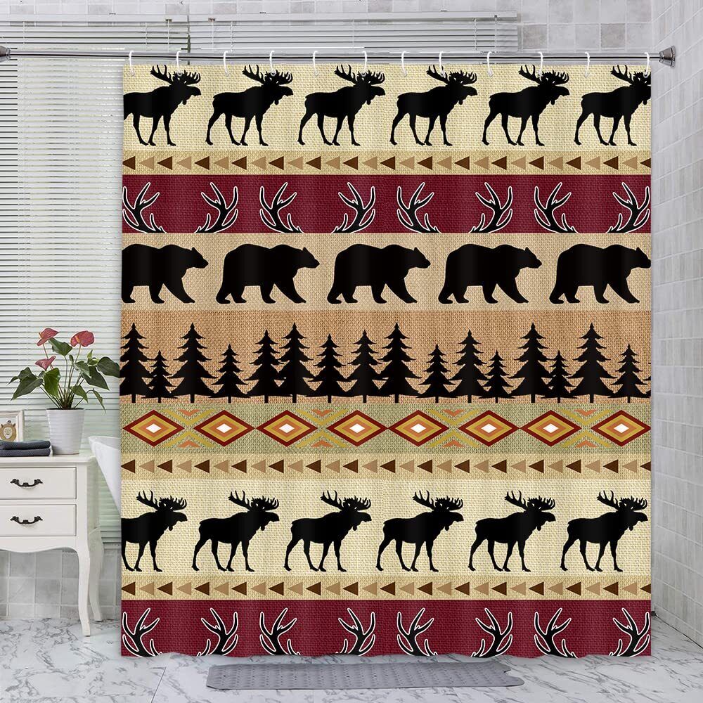 Add A Nordic Touch To Your Bathroom Dcor With This Fabric Shower Curtain Featuring A Bear And Deer Design
